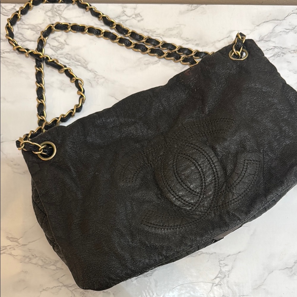 Luxury Authentic Black Chanel bag with gold chain straps!